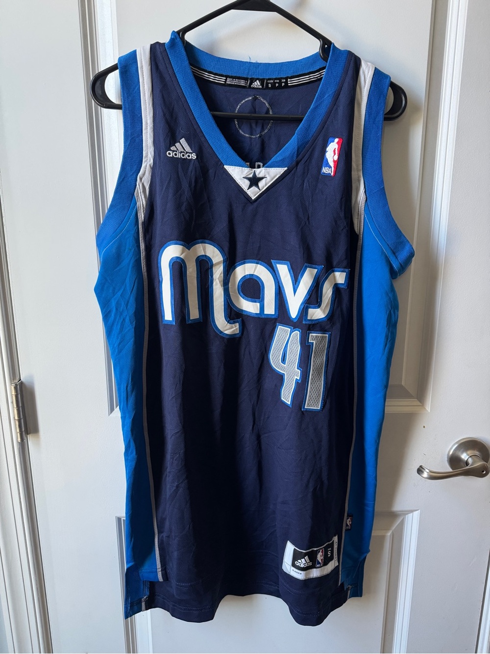 adidas Dallas Mavericks Dirk Nowitzki #41 Navy Blue and Royal Blue Jersey